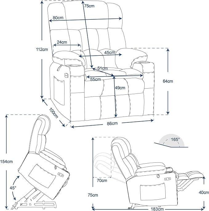 medidas del Sillón de Relax MCombo 7546